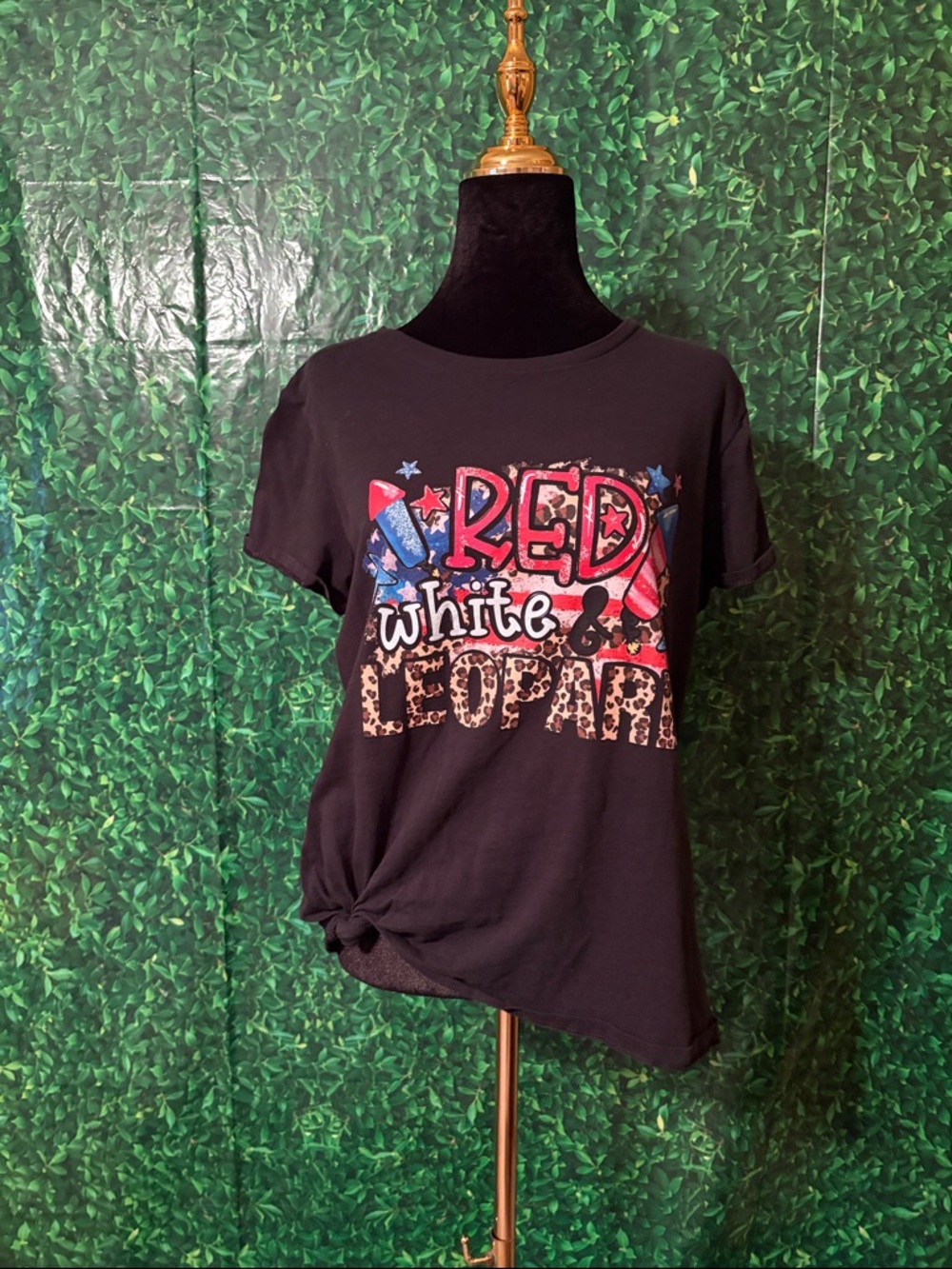 Black Graphic Tee "Red White & Leopard"